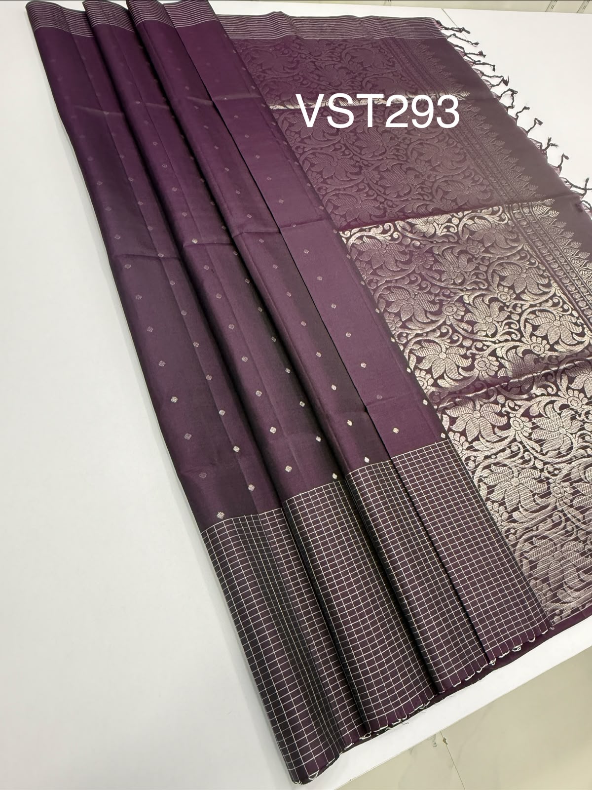 VST293 - dark purple color body , color pallu , blouse - Pure silk saree