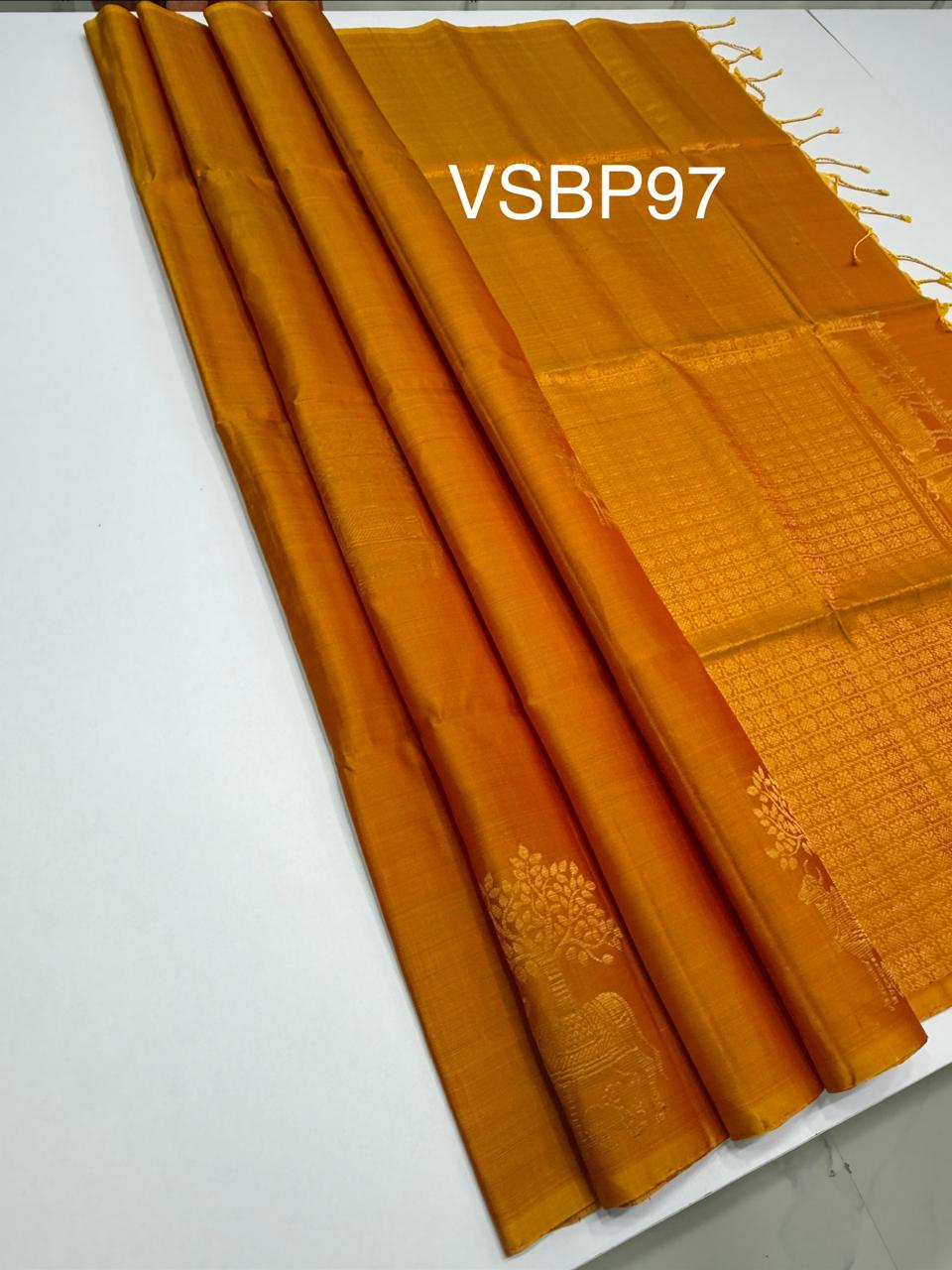 VSBP97 - yellow with red color body , pallu,blouse - Pure silk saree