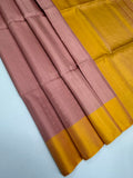 VSF976 - light peach color body , yellow color pallu,blouse - Pure silk saree