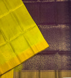 VSOH429 - green with yellow color body &amp; dark purple color pallu , blouse - Pure silk saree