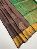 VSOH441 - chocolate brown color body , pastel green color pallu , blouse - Pure silk saree