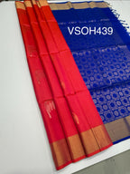 VSOH439 - pinkish orange color body , ink blue color pallu , blouse - Pure silk saree