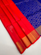 VSOH439 - pinkish orange color body , ink blue color pallu , blouse - Pure silk saree