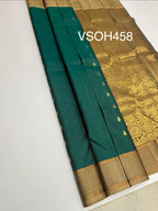 VSOH458 - peacock green color body , beige color pallu , blouse - Pure silk saree