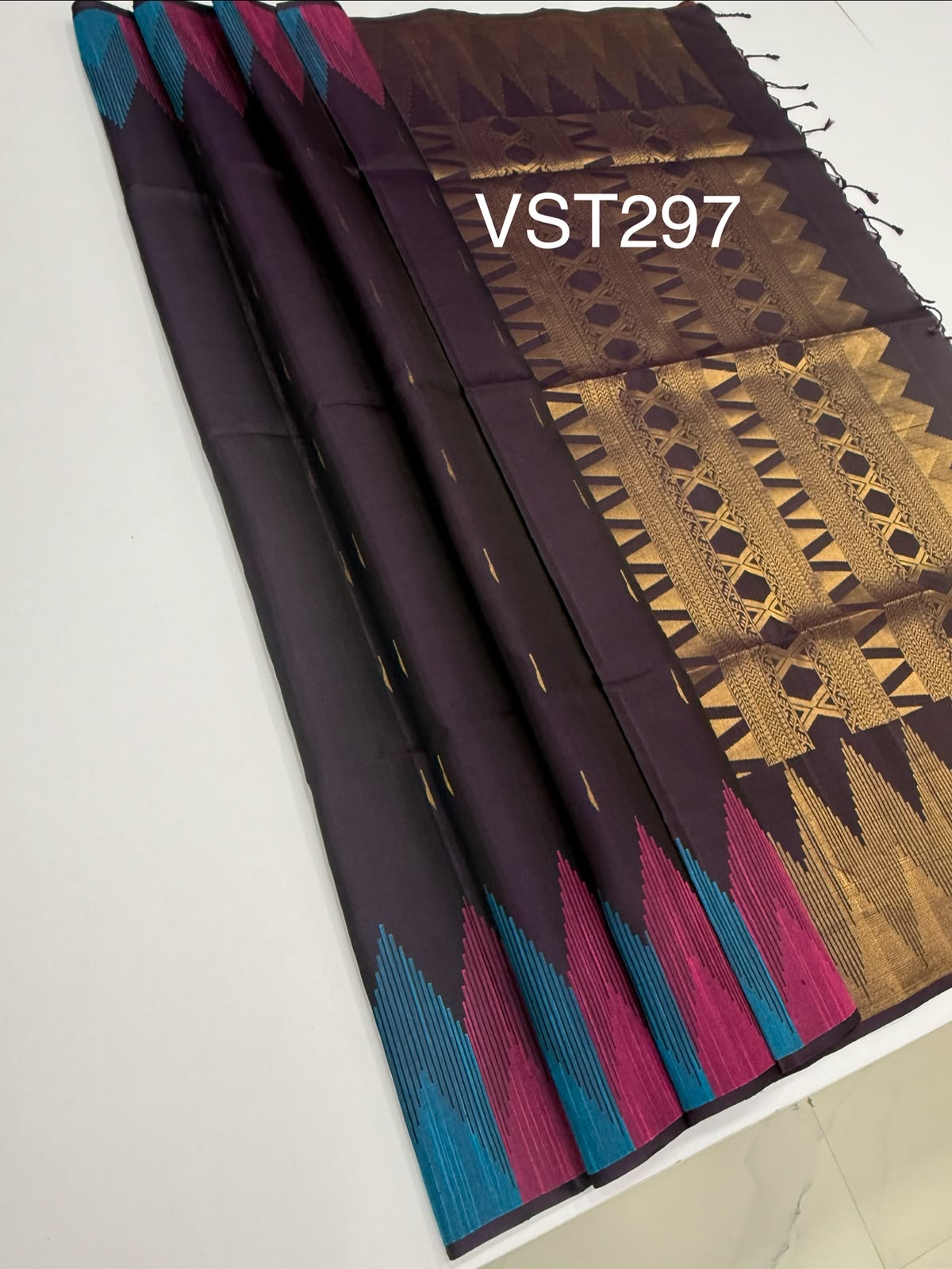 VST297 - dark purple color body , color pallu , blouse - Pure silk saree