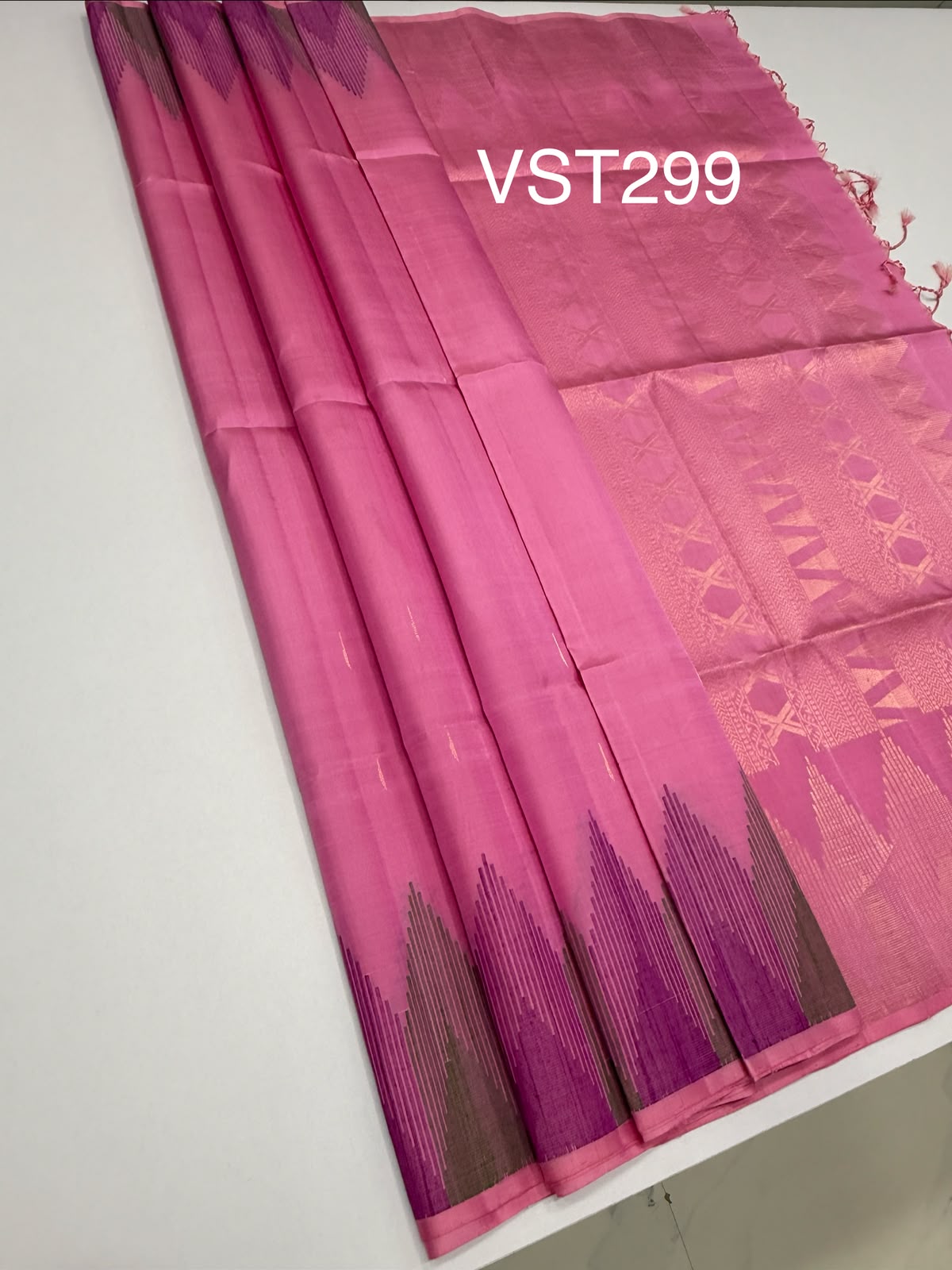 VST299 -milk rose color body , color pallu , blouse - Pure silk saree