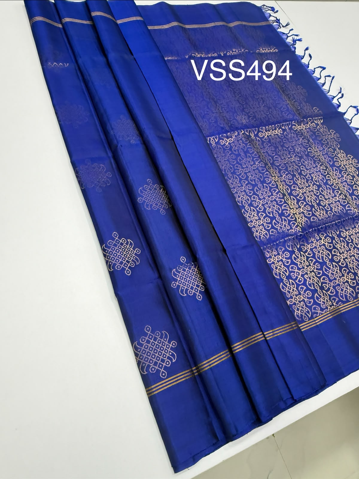 VSS494 - ink blue color body, pallu , blouse pure silk saree