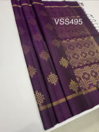 VSS495 - dark purple color body, pallu , blouse pure silk saree