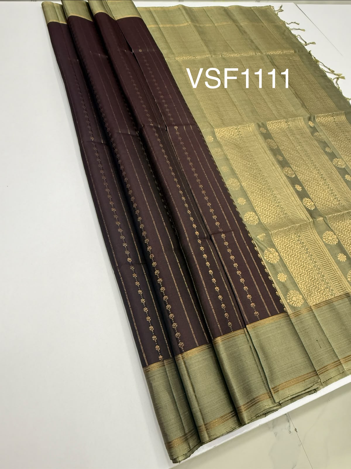 VSF1111 - dark brown color body , beige color pallu,blouse - Pure silk saree
