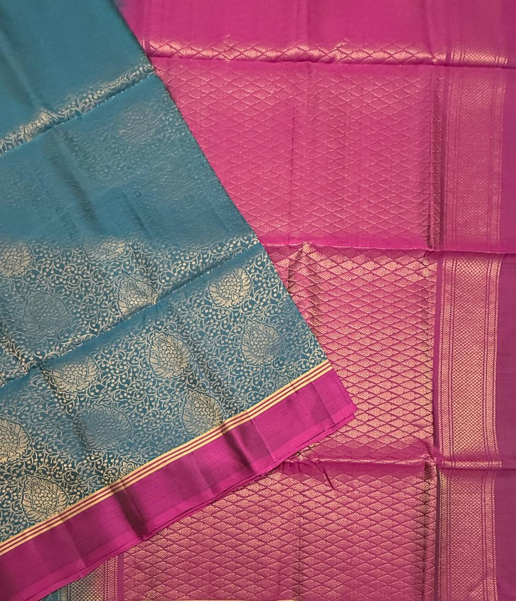 VSM259 - peacock blue color body , purple color pallu , blouse&nbsp;