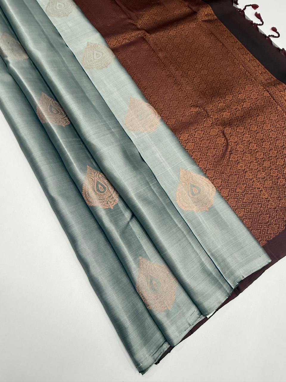 VSM23 - grey color body , brown color pallu , blouse&nbsp;