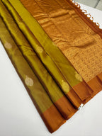 VSM83 - mehandi green color body , mustard color pallu , blouse