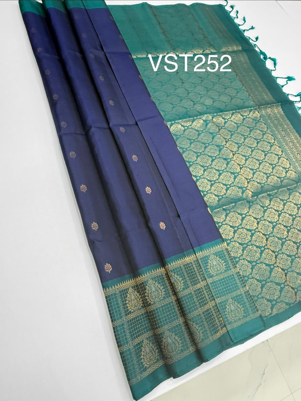 VST252 - navy blue color body , peacock blue color pallu , blouse - Pure silk saree