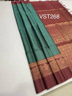 VST268 - pastel blue color body , dusky pink color pallu , blouse - Pure silk saree