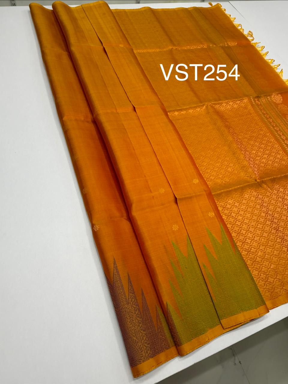 VST254 - yellow with red color body ,pallu , blouse - Pure silk saree