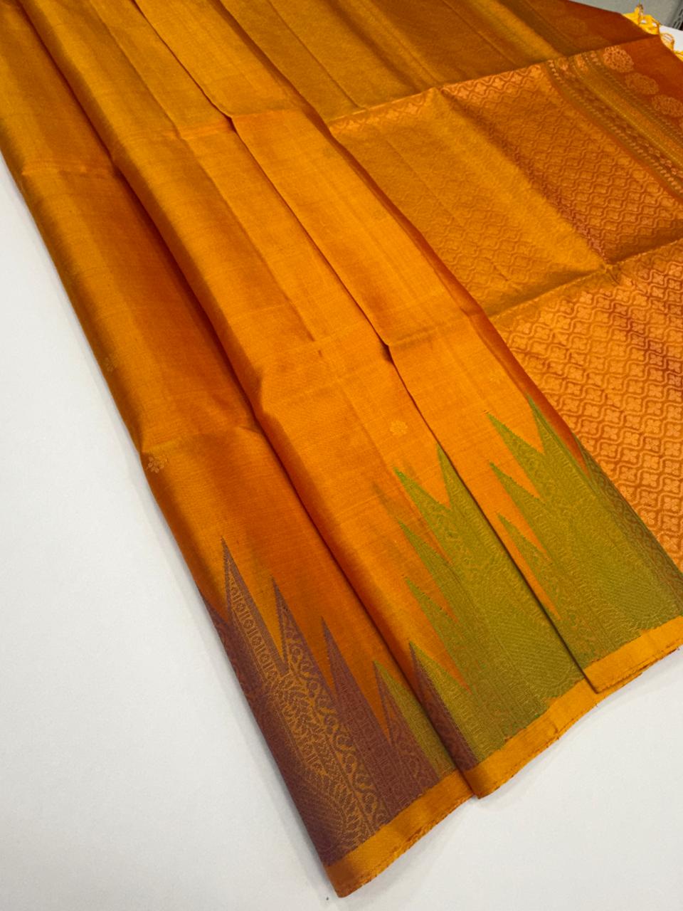 VST254 - yellow with red color body ,pallu , blouse - Pure silk saree