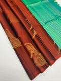 VSBP89 - brick red color body & blue with green color pallu,blouse - Pure silk saree