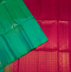 VSBP90 - blue white green color body & rani pink color pallu,blouse - Pure silk saree