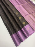VSF971 - brown color body ,&nbsp; lavender color pallu,blouse - Pure silk saree