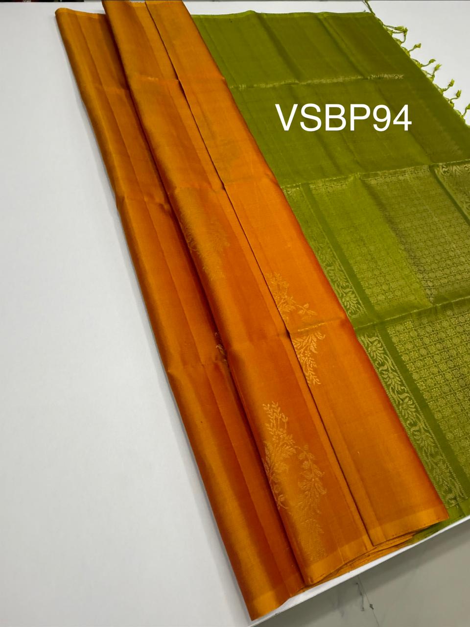 VSBP94 - yellow wiht red color body & green color pallu,blouse - Pure silk saree
