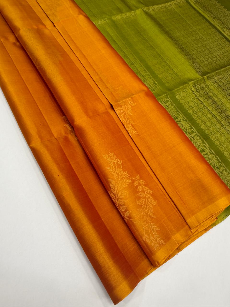 VSBP94 - yellow wiht red color body & green color pallu,blouse - Pure silk saree