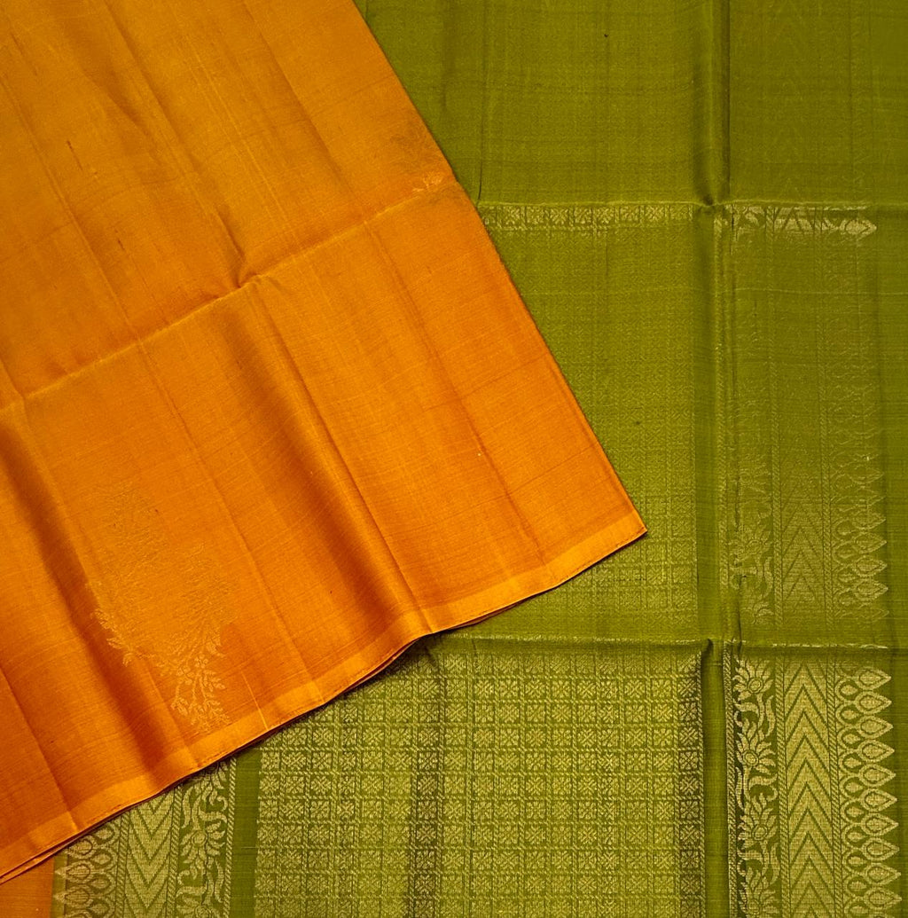 VSBP94 - yellow wiht red color body & green color pallu,blouse - Pure silk saree