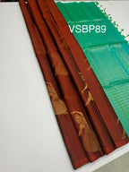 VSBP89 - brick red color body & blue with green color pallu,blouse - Pure silk saree