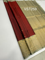VST259 - maroon color body , pastel grey color pallu , blouse - Pure silk saree
