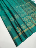 VSS526 - peacock green color body, pallu , blouse pure silk saree