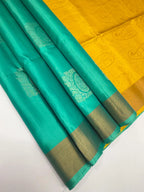 VSZB250 - sea blue color body , yellow color pallu , blouse - Pure silk saree