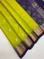 VSF920 - radium green color body , navy blue color pallu,blouse - Pure silk saree