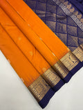 VSF925 - orange color body , navy blue color pallu,blouse - Pure silk saree