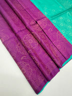 VSA175 - purple color body & ramar blue color pallu , blouse pure silk saree