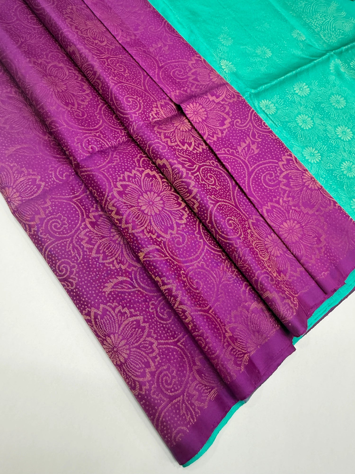 VSA175 - purple color body & ramar blue color pallu , blouse pure silk saree