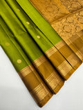 VSF931 - mehandi green color body , mustard color pallu,blouse - Pure silk saree