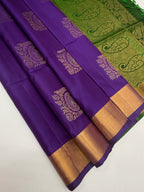 VSZB240 - violet color body , leaf green color pallu , blouse - Pure silk saree
