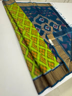 VSISC326 - parrot green color body , peacock blue color pallu , blouse.