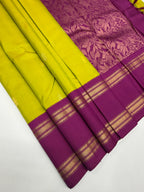 VSF918 - yellow with green color body , light purple color pallu,blouse - Pure silk saree
