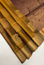 VSZB245 - honey brown color body , dark purple color pallu , blouse - Pure silk saree