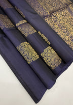 VSS347 - navy blue color body, pallu , blouse pure silk saree