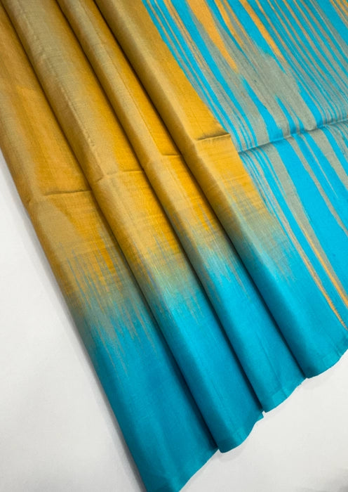 VSD138 - dual yellow color body &amp; blue with yellow color pallu,blouse - Pure silk saree