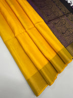VSZB234 - bright yellow color body , violet color pallu , blouse - Pure silk saree