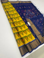 VSISC378 - mango yellow color body , navy blue color pallu , blouse.
