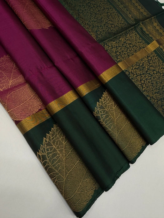 VSBP30 - purple color body, bottle green color pallu,blouse - Pure silk saree