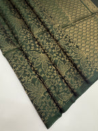 VSA526 - bottle green color body, pallu , blouse pure silk saree