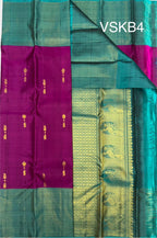 VSKB4 - purple color body , teal blue pallu,blouse - Pure silk saree