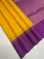 VSA652 - bright yellow color body & violet color pallu , blouse pure silk saree