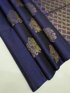 VSS446 - navy blue color body, pallu , blouse pure silk saree