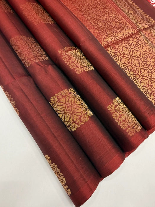 VSS392 - maroon color body, pallu , blouse pure silk saree